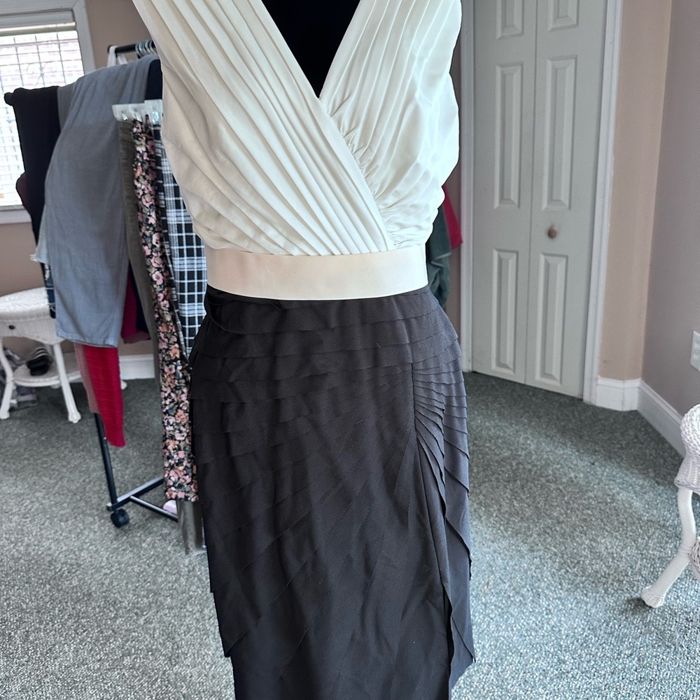 Tadashi Shoji Ivory And Black Pleated Dress